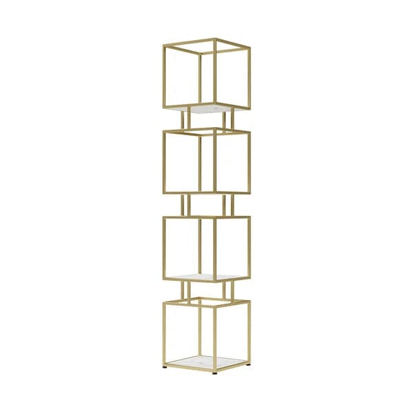 4-Tier Modern Simple Gold Cube Bookcase with Metal Tower Display