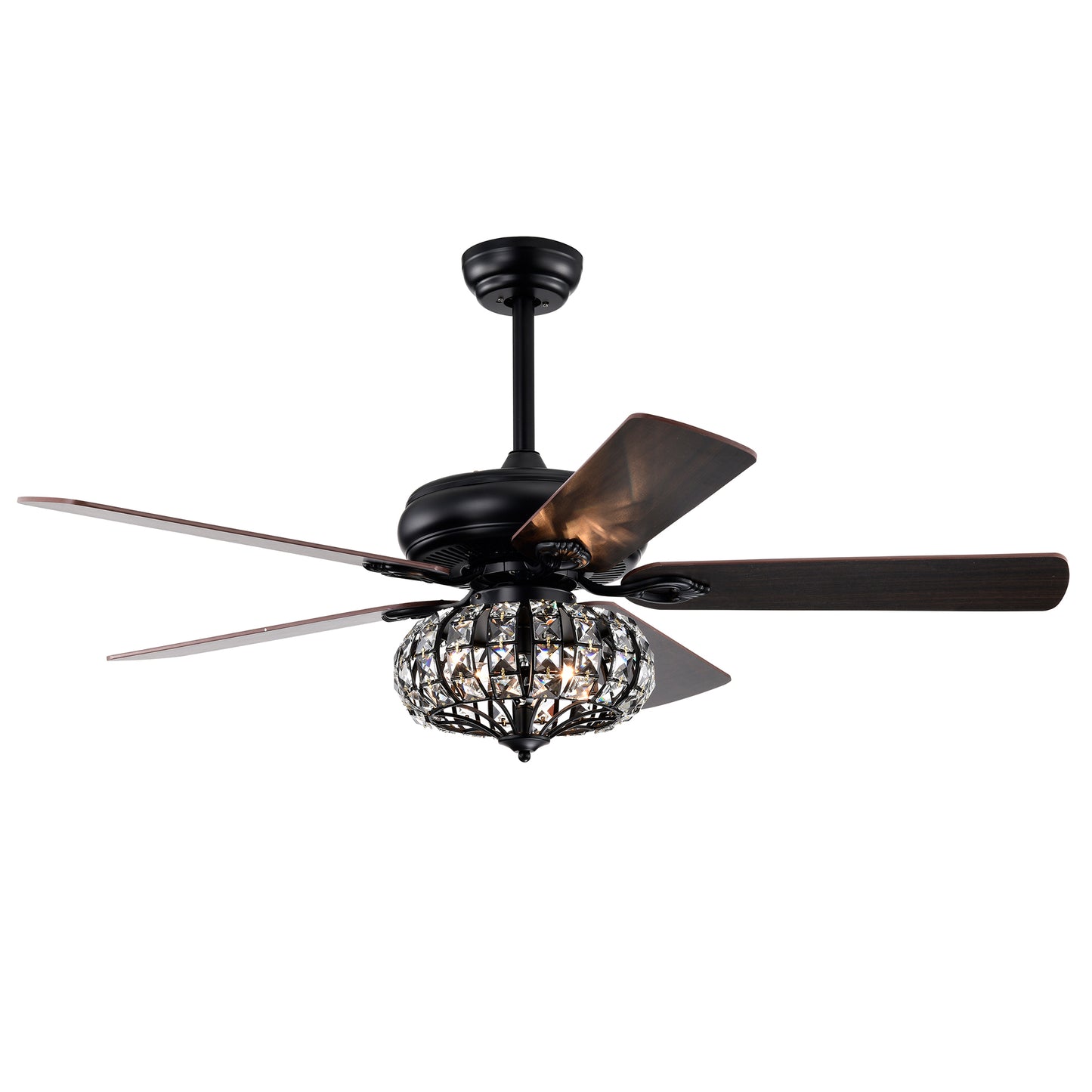 Elegant 52" Ceiling Fan Lamp - Crystal Shade, Remote Control, 3 Speeds, and 5 Reversible Blades - Matte Black