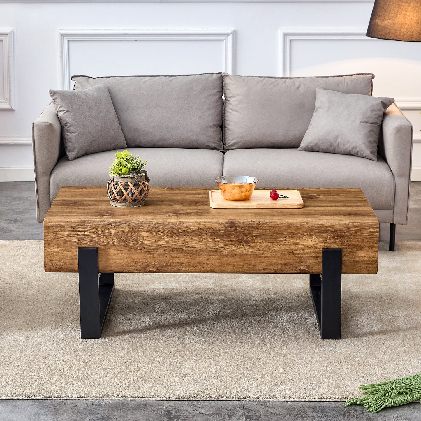 Space-Saving Coffee Table: Vintage MDF with Solid Wood Storage Drawers