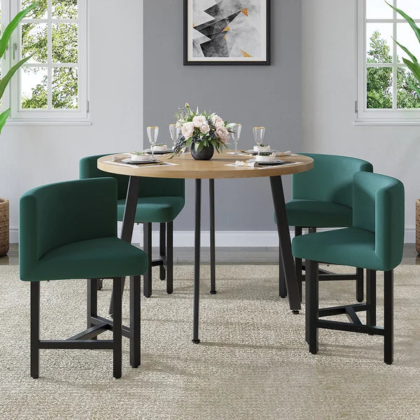 40 inch Round Wooden Nesting Dining Table Set for 4 Green Upholstered Chairs