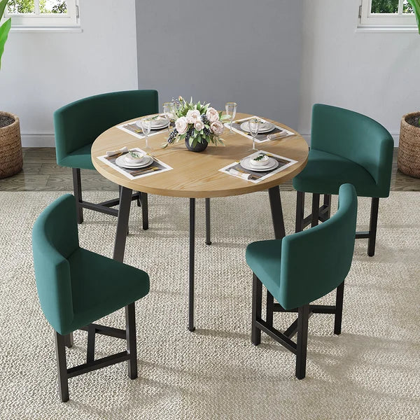 40 inch Round Wooden Nesting Dining Table Set for 4 Green Upholstered Chairs