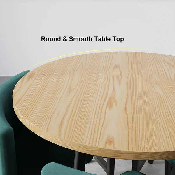 40 inch Round Wooden Nesting Dining Table Set for 4 Green Upholstered Chairs