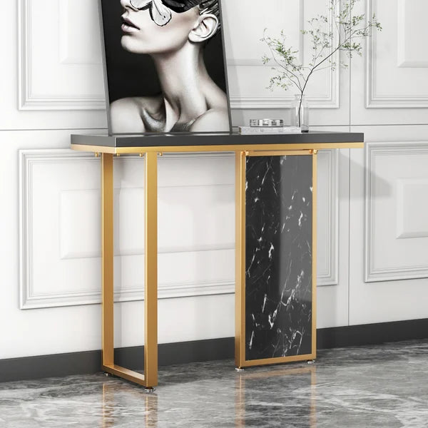 Modern Rectangular Console Table with Wooden Top Entryway Table#Black