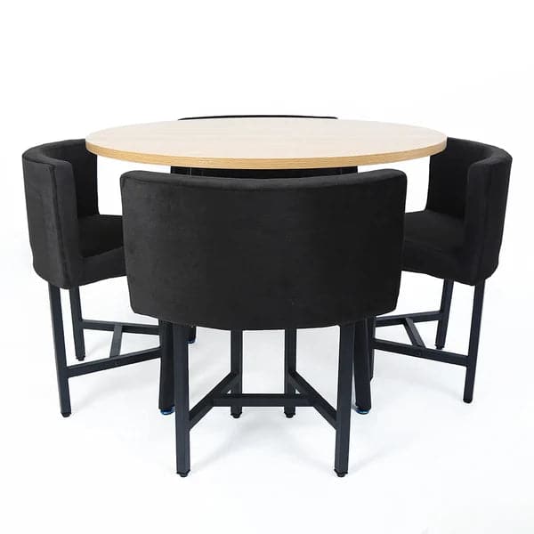 40 Inch Round Wooden Small Nesting Dining Table Set for 4 Gray Upholstered Chairs