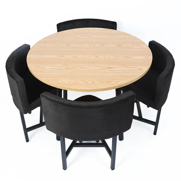 40 Inch Round Wooden Small Nesting Dining Table Set for 4 Gray Upholstered Chairs