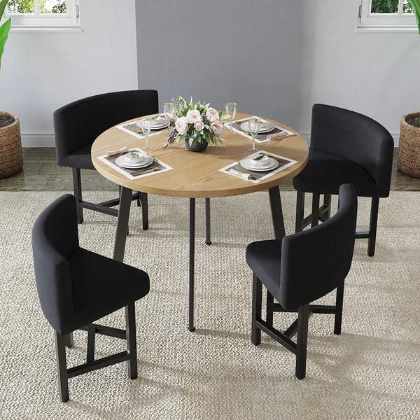 40 Inch Round Wooden Small Nesting Dining Table Set for 4 Gray Upholstered Chairs