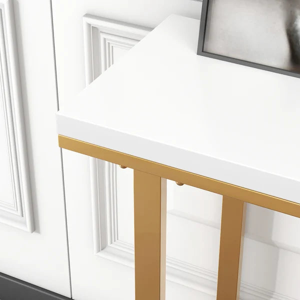 Modern Rectangular Console Table with Wooden Top Entryway Table#White