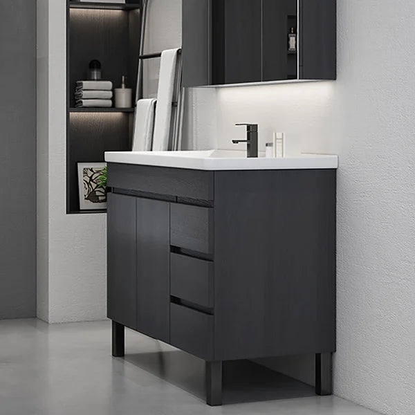 36 Inch Modern Black Bathroom Vanity Ceramics Single Sink Freestanding with 3 Drawers