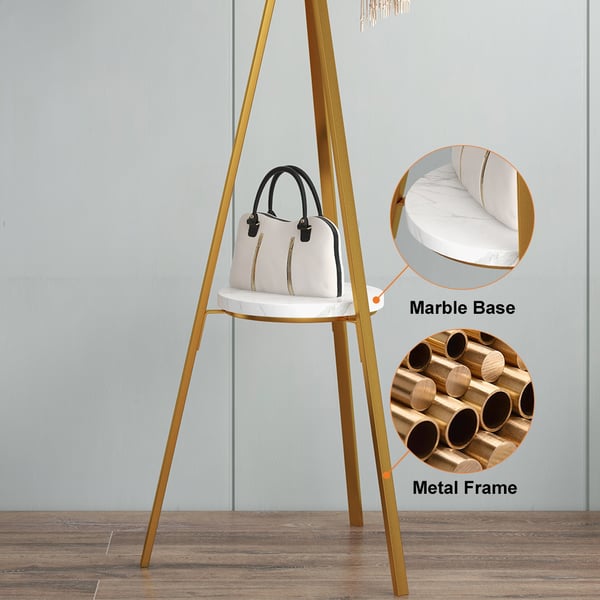 70.9" Gold Modern Freestanding Coat Rack Hanging with Shelf Marble Base