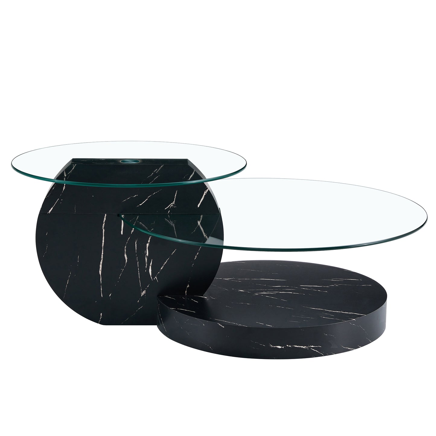 Contemporary Double-Deck Round Table - Functional Glass Top and MDF Legs, Suitable for Living Room