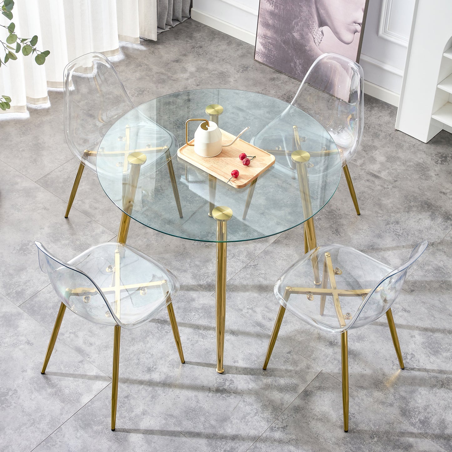 Elegant 40-Inch Round Glass Dining Table with Gold Plated Legs - Modern Minimalist Design