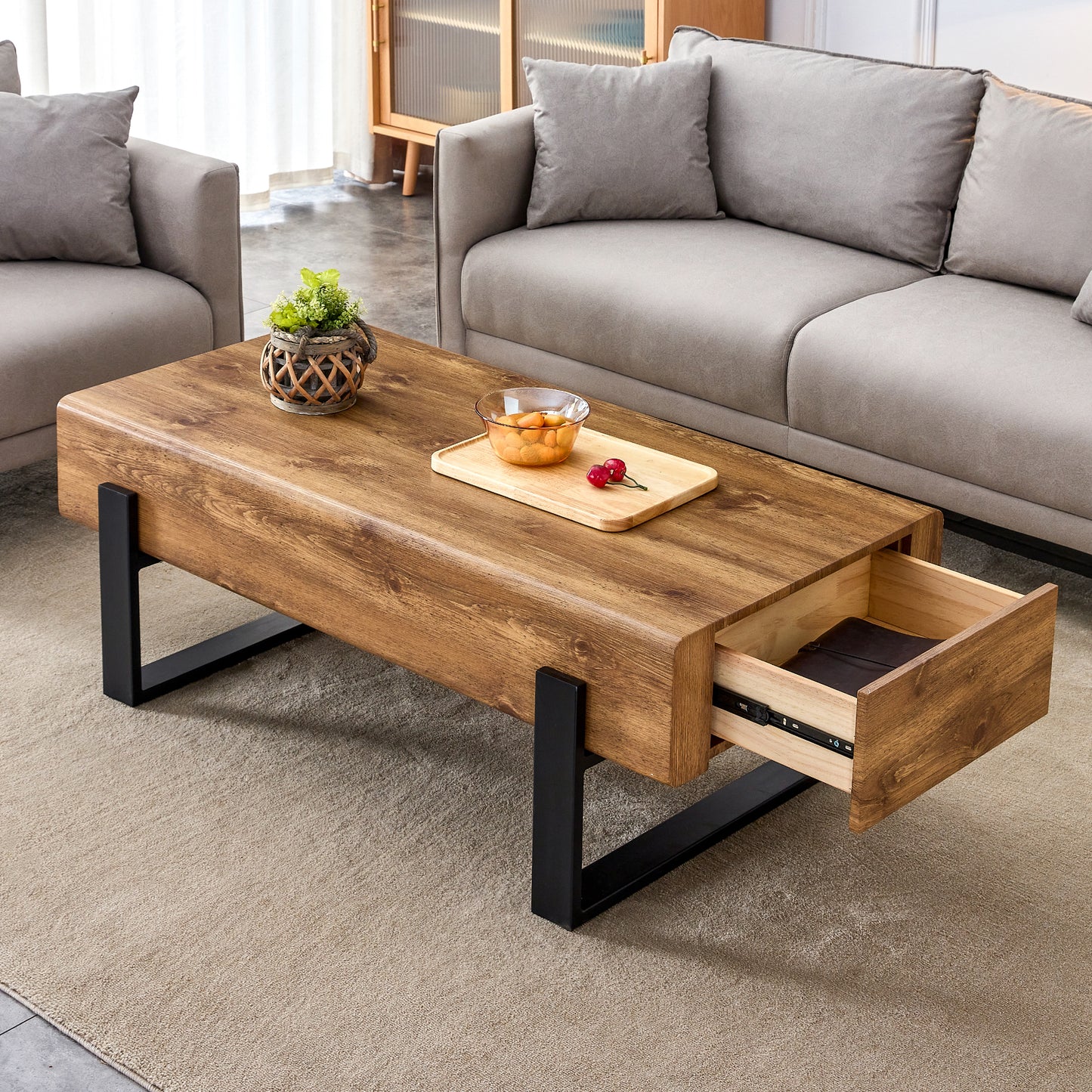 Space-Saving Coffee Table: Vintage MDF with Solid Wood Storage Drawers