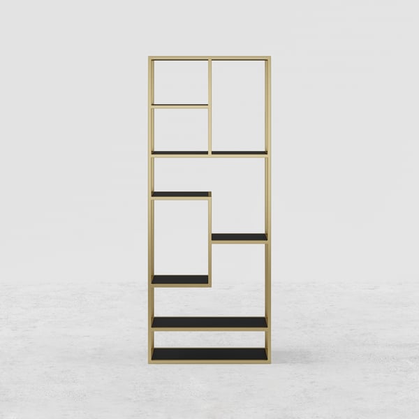 78" Modern Black & Gold Etagere Bookshelf Display 8-Shelf Tall Book Shelf Rich Storage