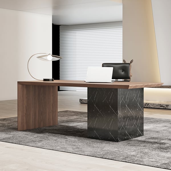 Modern Wooden Desk Walnut Home Office Desk with Filing Cabinet