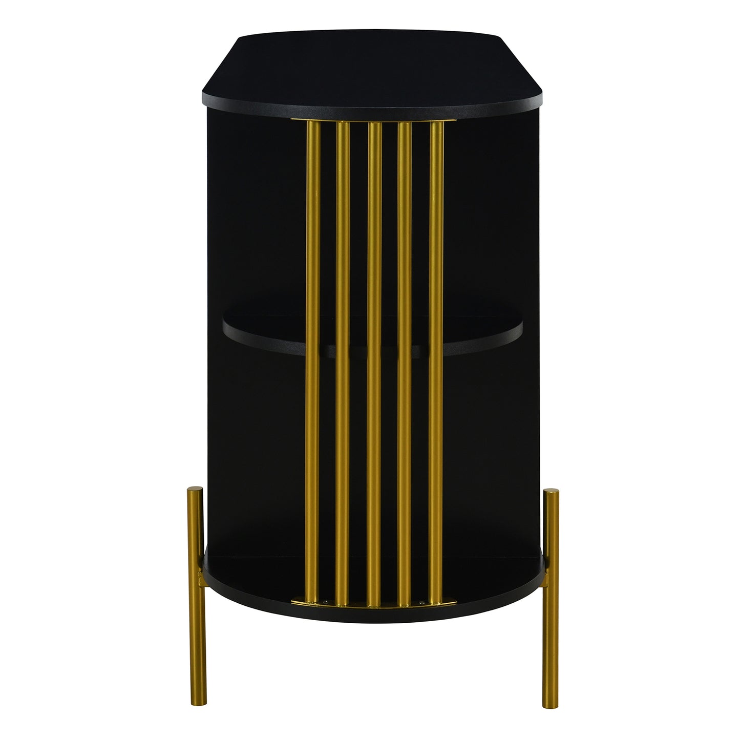 TREXM 2-Door Elegant Curved Dining Cabinet with Gold Trim and Woven Rattan Doors for Dining Room (Black)