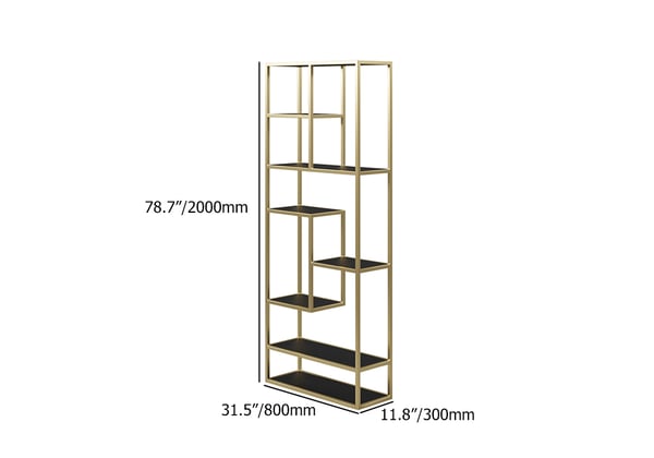 78" Modern Black & Gold Etagere Bookshelf Display 8-Shelf Tall Book Shelf Rich Storage