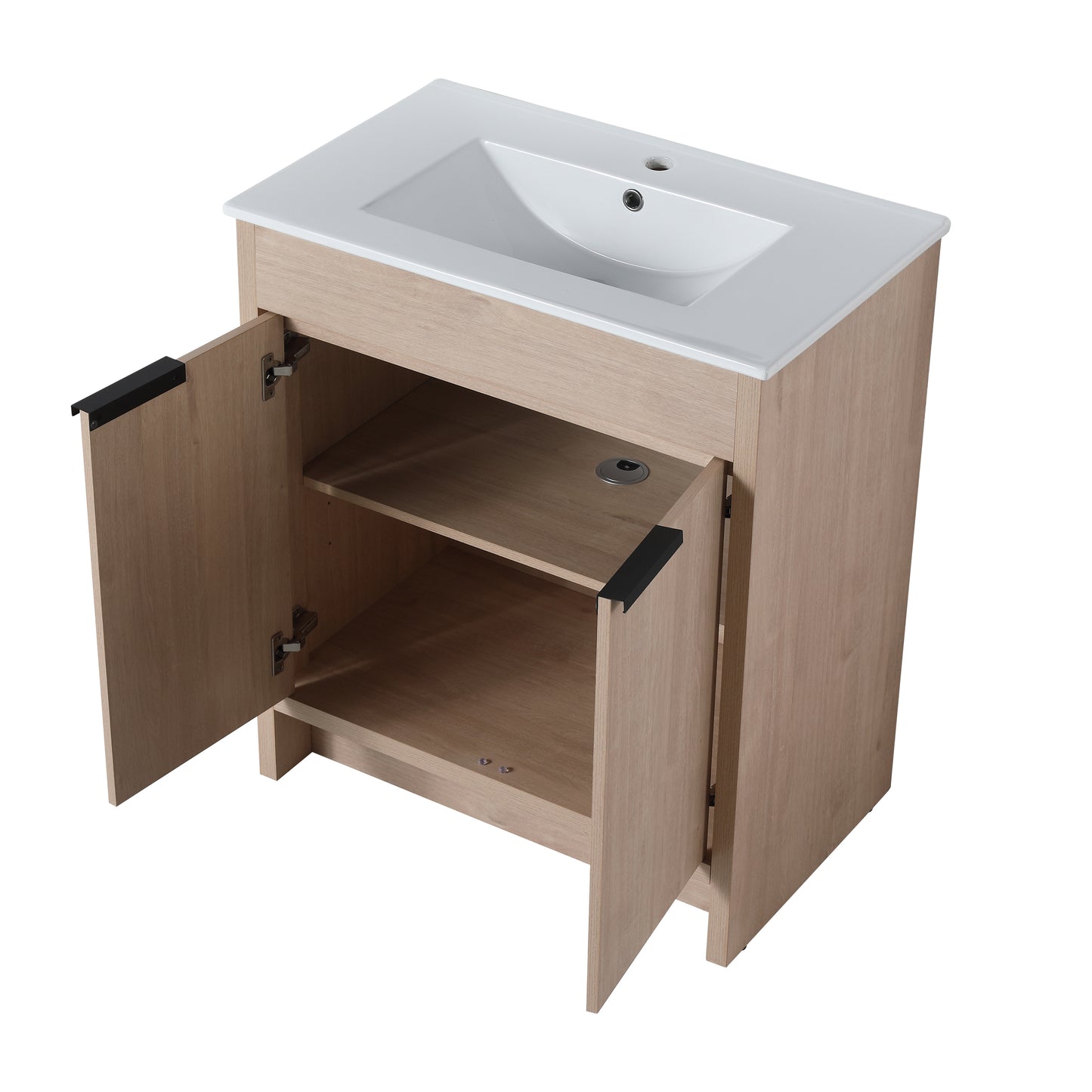30 Inch Freestanding Bathroom Vanity with White Ceramic Sink & 2 Soft-Close Cabinet Doors (BVB02430PLO-BL9075B)=W999S00063