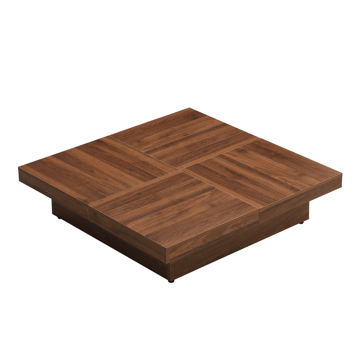 Square Marble Veneer Coffee Table Sliding Top with Storage in Walnut 39.4''