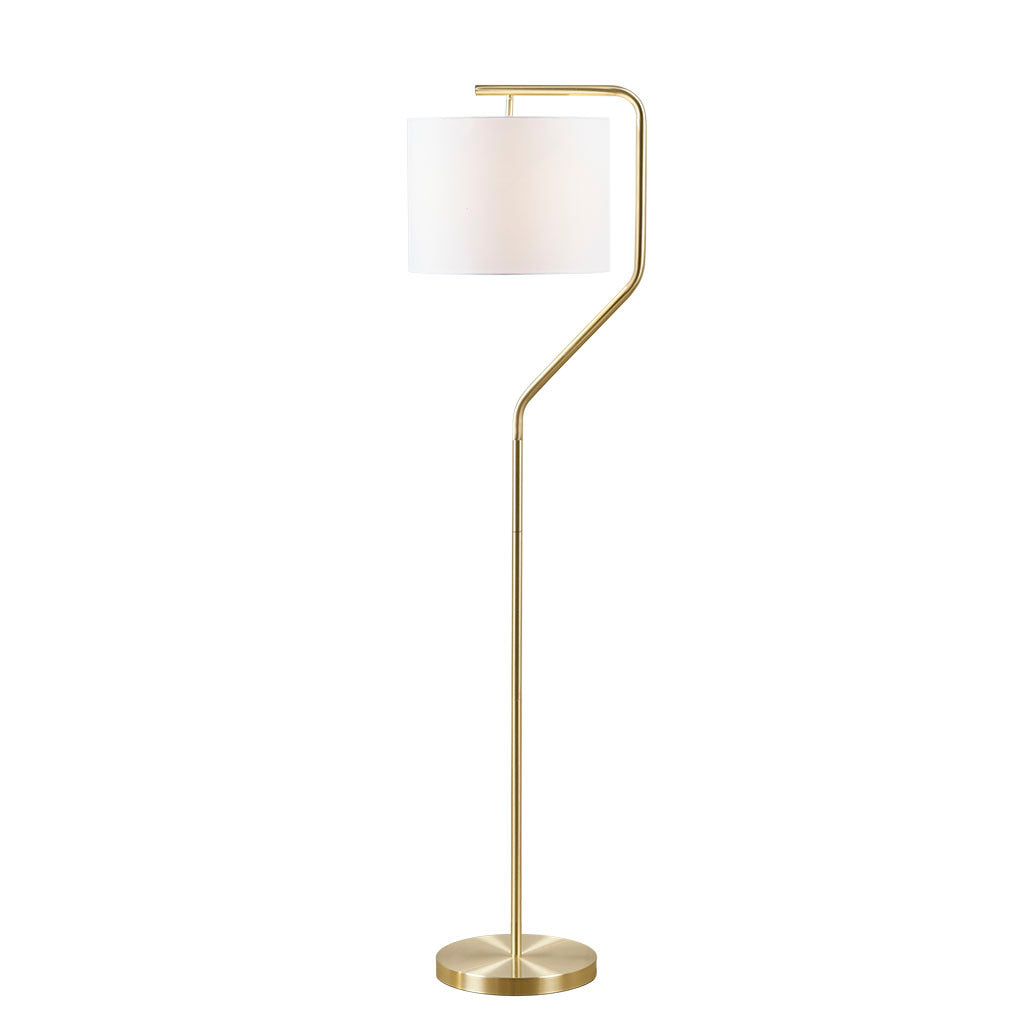 Angular Arched Metal Floor Lamp by Hampton Hill – Elegant Gold Finish and Linen Shade for Living Room Illumination