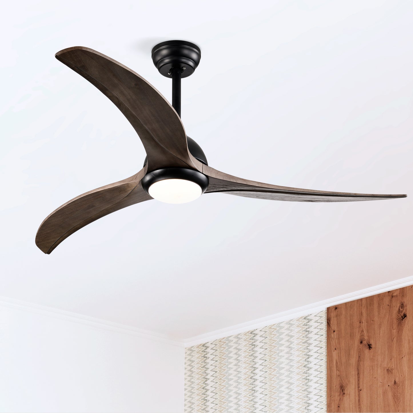 Modern 52" Ceiling Fan with Light - Matte Black Finish, Remote Control, 6-Speed Reversible Motor