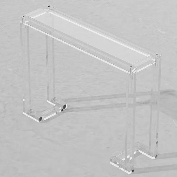 Table console rectangulaire en acrylique transparent de 47,2 po avec plateau en verre