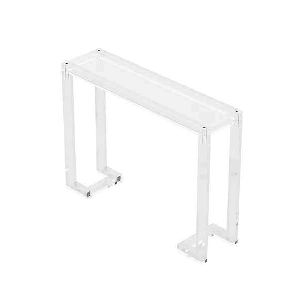 Table console rectangulaire en acrylique transparent de 47,2 po avec plateau en verre