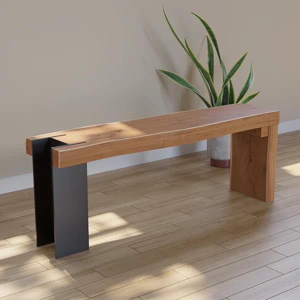 47.2" Modern Natural Wood Bench Entryway Bench Metal Legs Bench