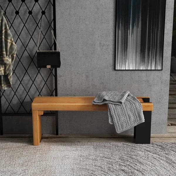 47.2" Modern Natural Wood Bench Entryway Bench Metal Legs Bench