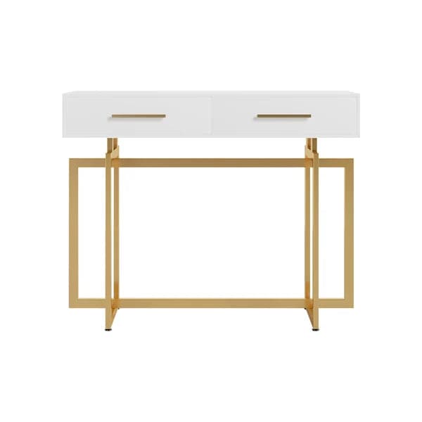 Narrow Console Table with Storage Drawers White Entryway Table with Metal Legs