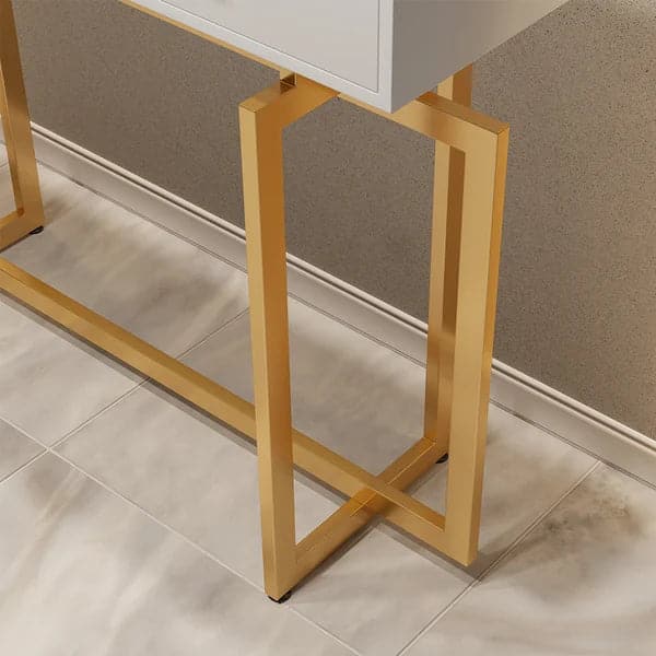 Narrow Console Table with Storage Drawers White Entryway Table with Metal Legs