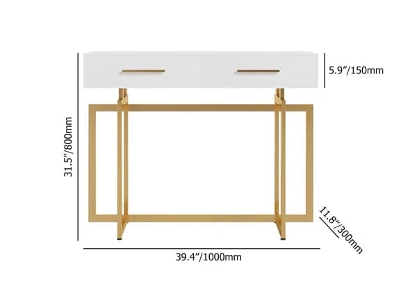 Narrow Console Table with Storage Drawers White Entryway Table with Metal Legs