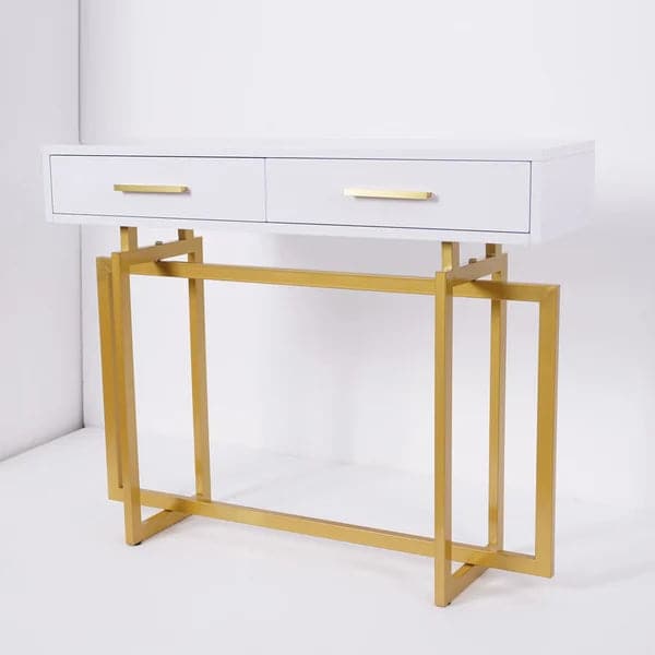 Narrow Console Table with Storage Drawers White Entryway Table with Metal Legs
