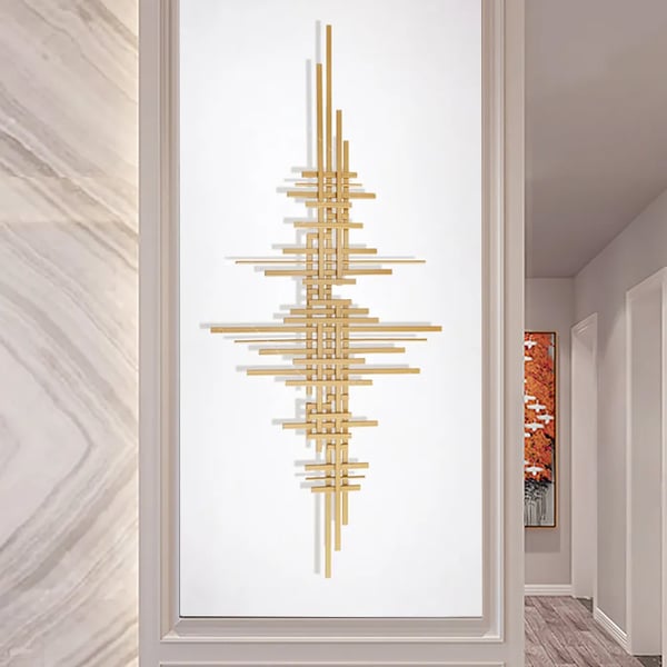 Décoration murale en métal avec lignes dorées modernes géométriques, 47,2 "x 19,7", accent suspendu pour salon