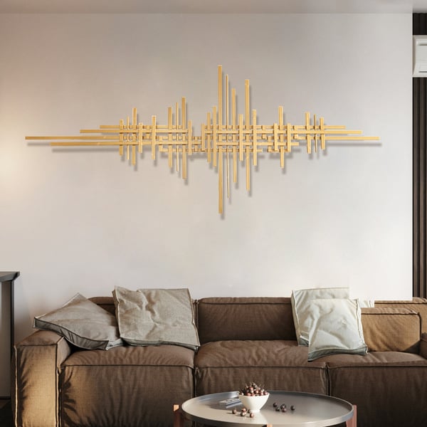 Décoration murale en métal avec lignes dorées modernes géométriques, 47,2 "x 19,7", accent suspendu pour salon