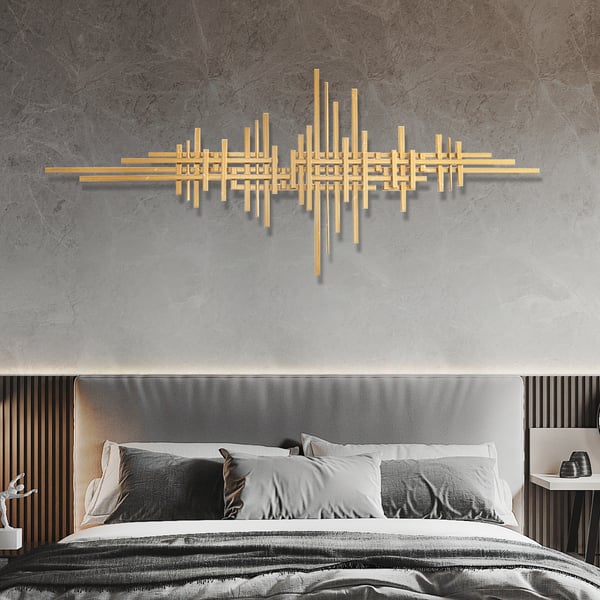 Décoration murale en métal avec lignes dorées modernes géométriques, 47,2 "x 19,7", accent suspendu pour salon