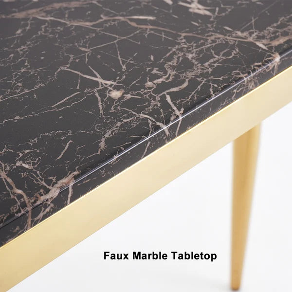 Table console étroite noire de 47,2 po, table d'entrée en faux marbre, pieds en acier inoxydable