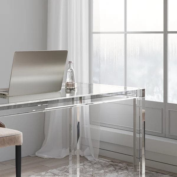 Bureau d'écriture de bureau rectangulaire moderne en verre trempé transparent de 47,2 po