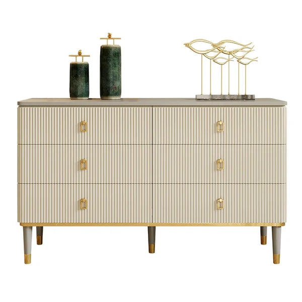 Commode moderne de 47 po, armoire buffet à 6 tiroirs avec rangement en beige et gris