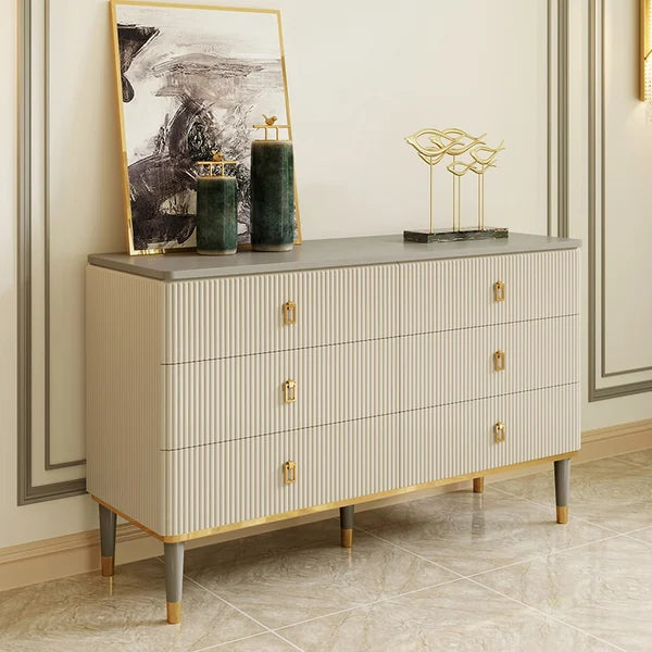 Commode moderne de 47 po, armoire buffet à 6 tiroirs avec rangement en beige et gris