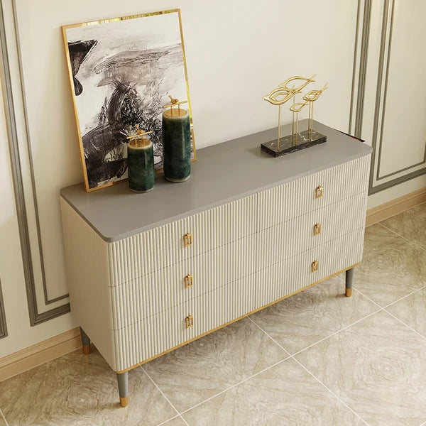 Commode moderne de 47 po, armoire buffet à 6 tiroirs avec rangement en beige et gris