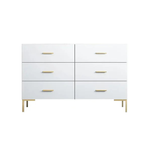 Commode de chambre à coucher blanche moderne de 47 po, armoire d'appoint à 6 tiroirs en or