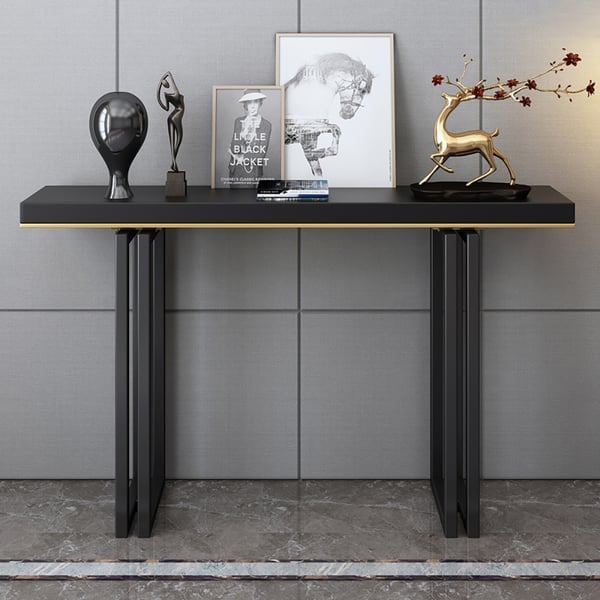 47 Inches Entry Accent Table Narrow Console Table Black Solid Wood & Metal in Large