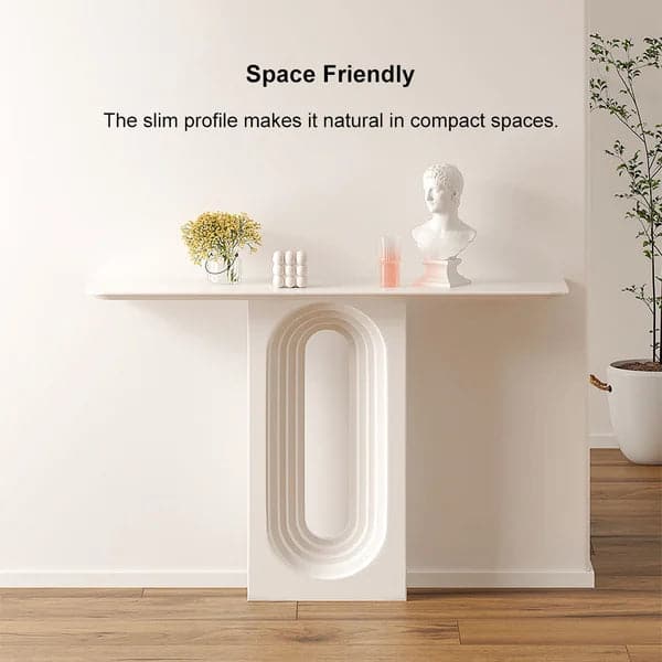 47 Inch Modern Narrow Wood White Console Table with Geometric Pedestal Entryway Table