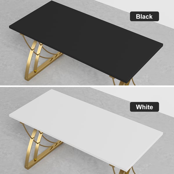 Modern White Wooden Computer Desk Rectangular Office Desk with Gold Frame