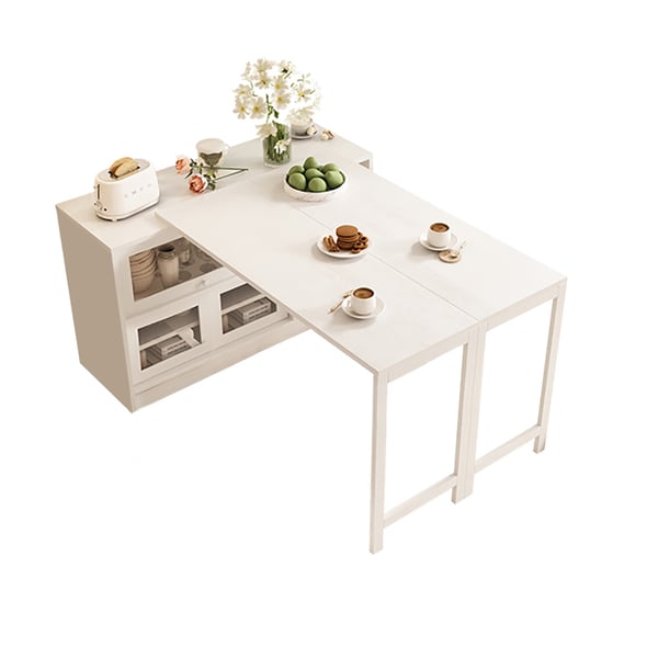 White Storage Sideboard Cabinet Extendable Wood Buffet Foldable Dining Table