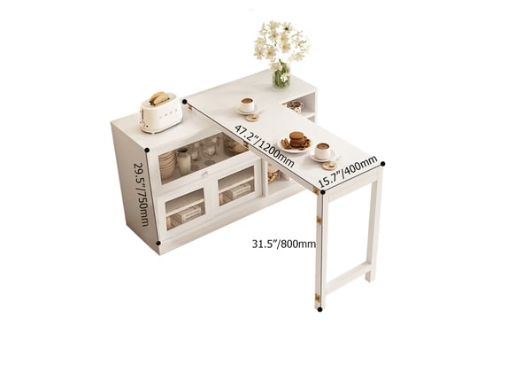 White Storage Sideboard Cabinet Extendable Wood Buffet Foldable Dining Table