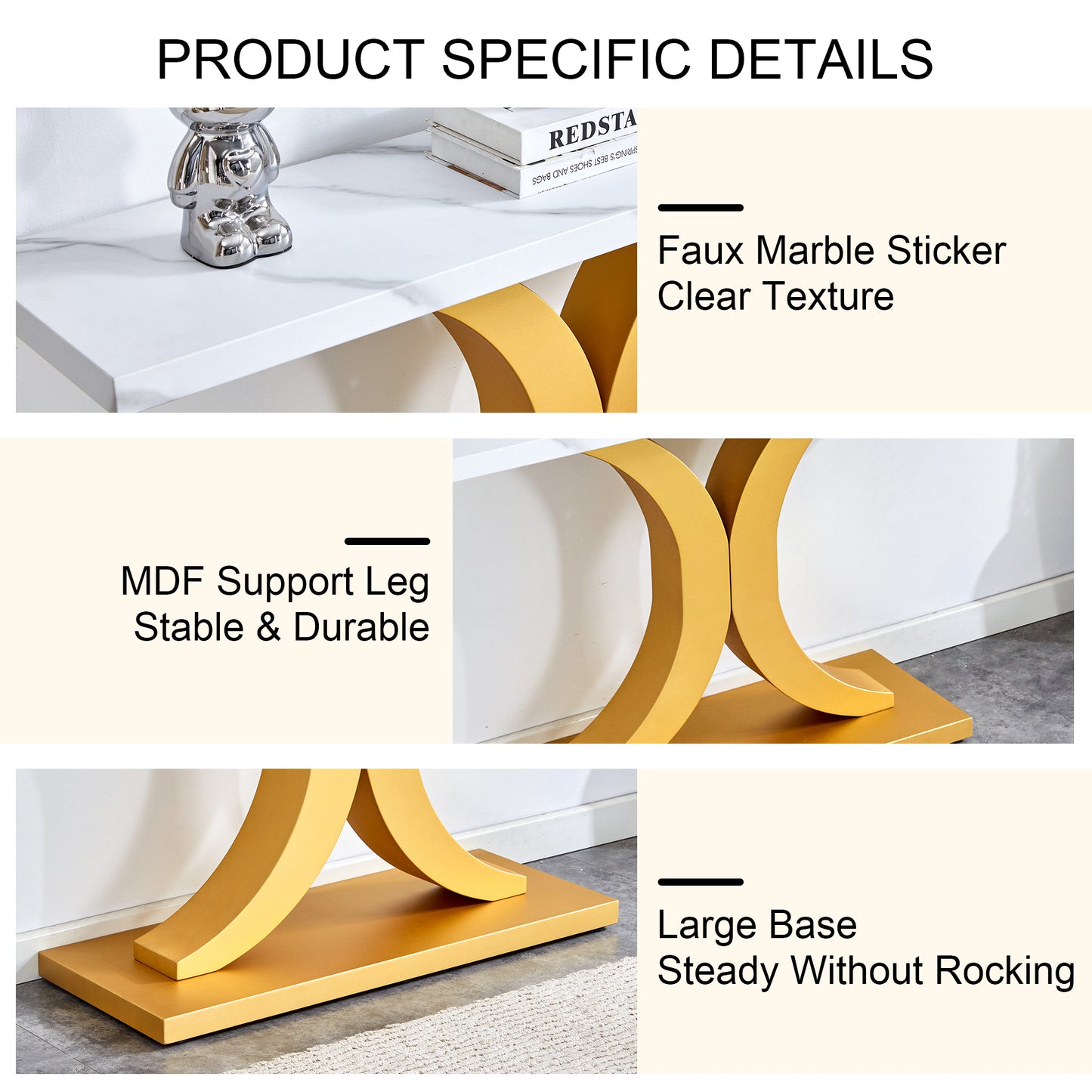 Chic Minimalist Foyer Table with White Surface and Gold Base - Ideal for Entryways