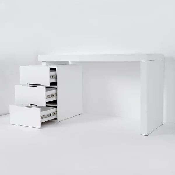 47" White 3-Drawer Writing Desk with Storage Cabinet for Office