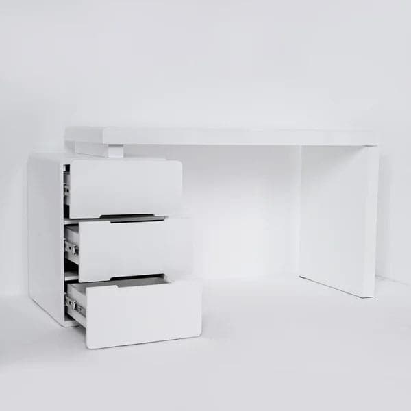 47" White 3-Drawer Writing Desk with Storage Cabinet for Office