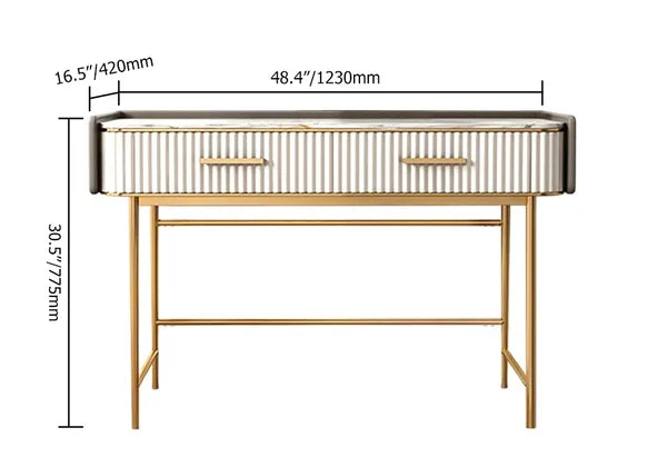 Coiffeuse moderne à 2 tiroirs avec dessus en pierre blanc cassé de 48 po